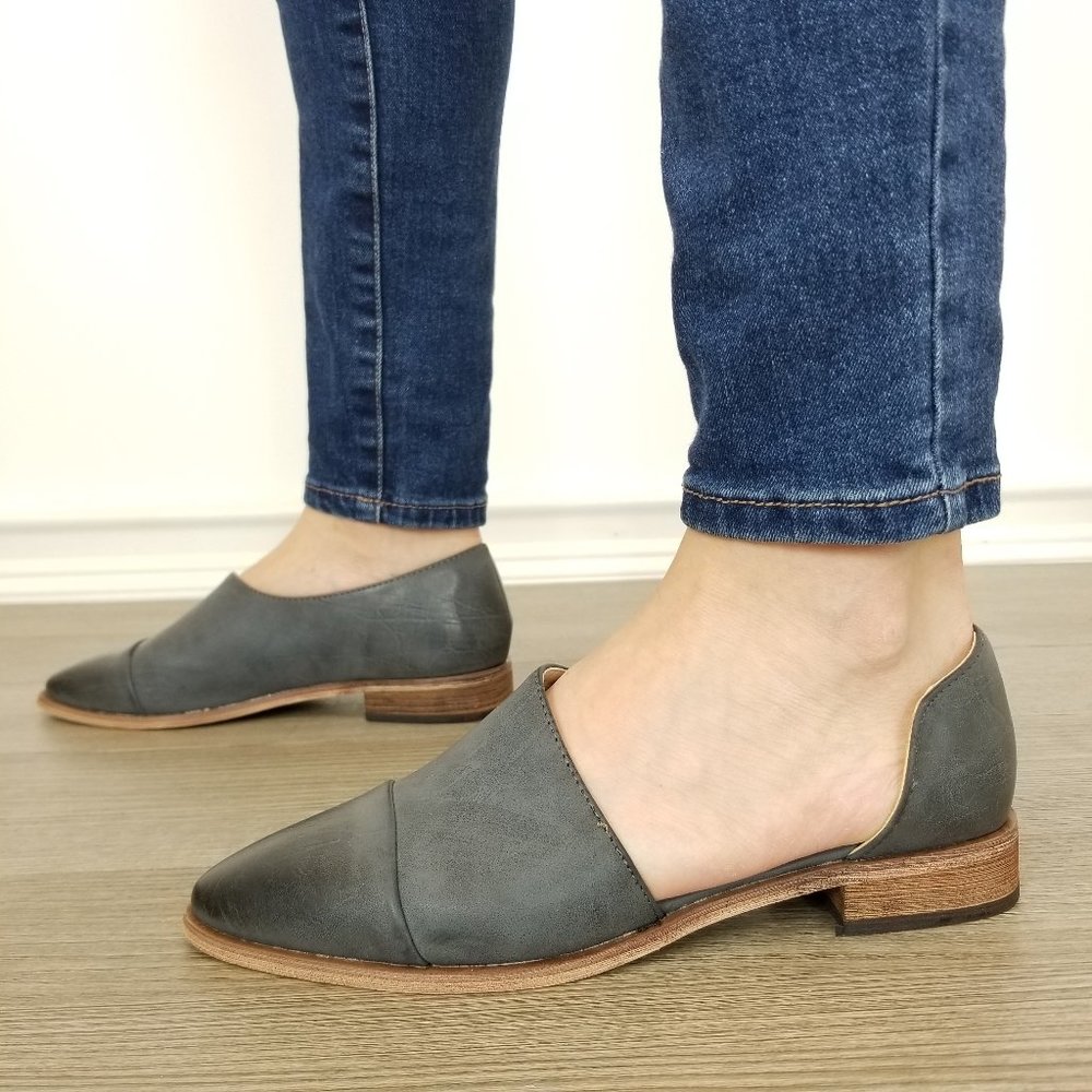 Charcoal Opened Side Pointy Slip On Flat Loafer - Picture 2 of 7